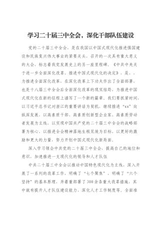 学习二十届三中全会，深化干部队伍建设