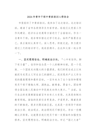 2024年青年干部中青班培训心得体会