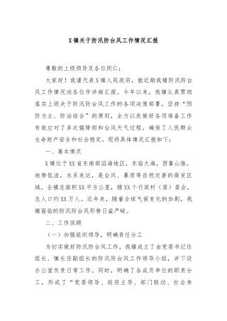 X镇关于防汛防台风工作情况汇报