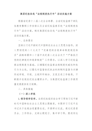 集团纪检条线“法规制度执行年”活动实施方案