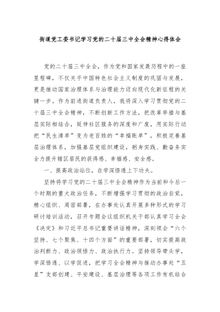 街道党工委书记学习党的二十届三中全会精神心得体会