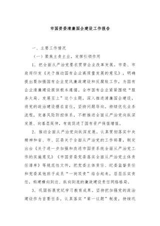 市国资委清廉国企建设工作报告