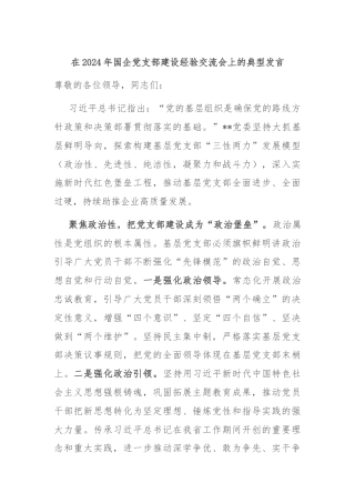 在2024年国企党支部建设经验交流会上的典型发言