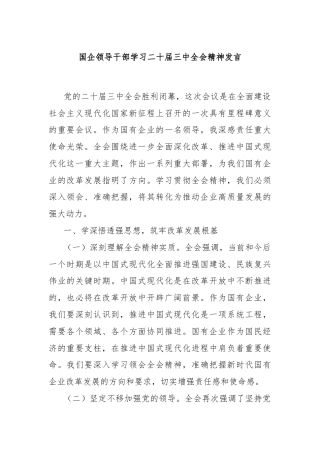 国企领导干部学习二十届三中全会精神发言