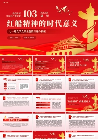 红船精神的时代意义七一党课PPT模板