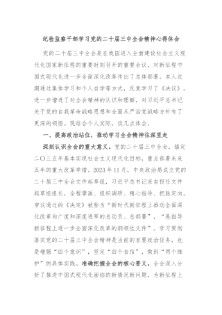 纪检监察干部学习党的二十届三中全会精神心得体会