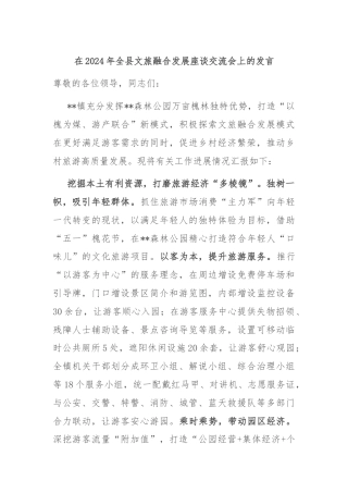 在2024年全县文旅融合发展座谈交流会上的发言