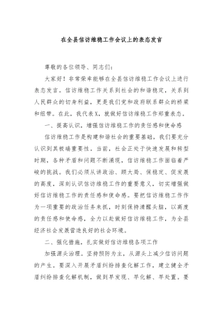 在全县信访维稳工作会议上的表态发言