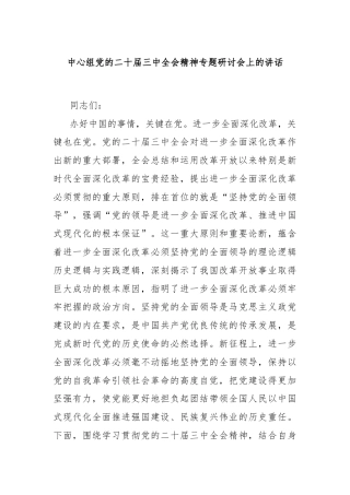 中心组党的二十届三中全会精神专题研讨会上的讲话