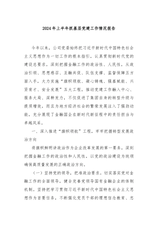 2024年上半年抓基层党建工作情况报告
