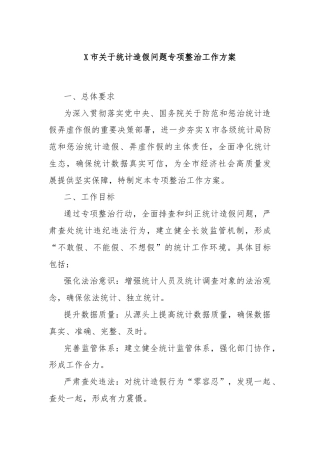 X市关于统计造假问题专项整治工作方案