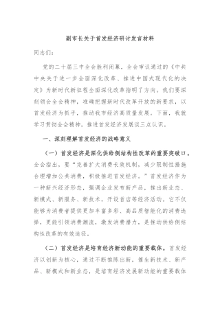 副市长关于首发经济研讨发言材料