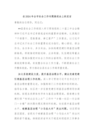 在2024年全市社会工作专题推进会上的发言