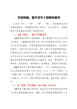学思悟践，提升青年干部精神素养