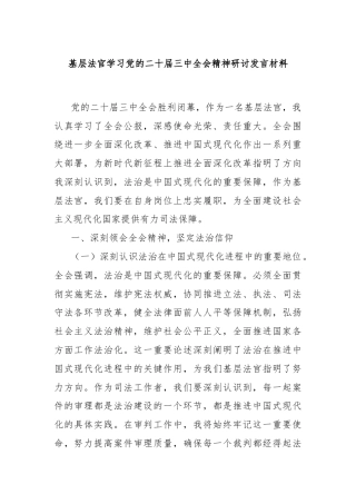 基层法官学习党的二十届三中全会精神研讨发言材料