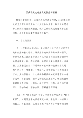 区残联党支部党员党性分析材料