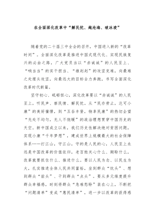 在全面深化改革中“解民忧、越沧海、破冰凌”