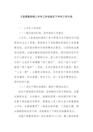 X县委组织部上半年工作总结及下半年工作计划