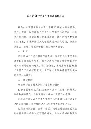 关于XX镇“三资”工作的调研报告