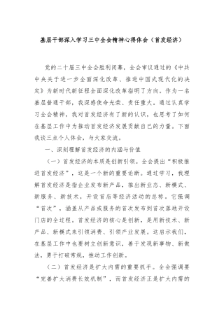 基层干部深入学习三中全会精神心得体会（首发经济）