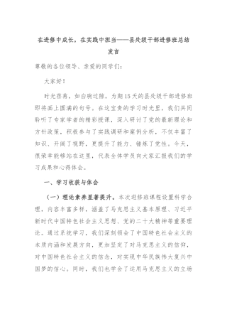 在进修中成长，在实践中担当——县处级干部进修班总结发言