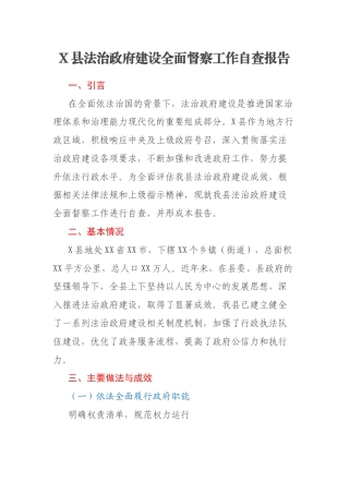 X县法治政府建设全面督察工作自查报告