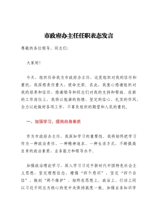 市政府办主任任职表态发言