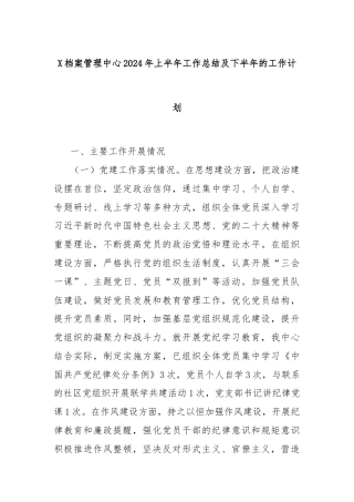 X档案管理中心2024年上半年工作总结及下半年的工作计划