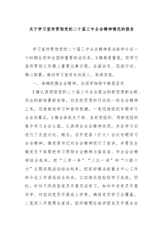 关于学习宣传贯彻党的二十届三中全会精神情况的报告