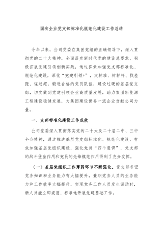 国有企业党支部标准化规范化建设工作总结