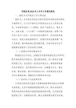 市税务局2024年上半年工作情况报告