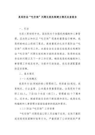 某局防治“吃空饷”问题长效机制建立情况自查报告