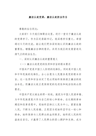 廉洁从政党课：廉洁从政担当作为