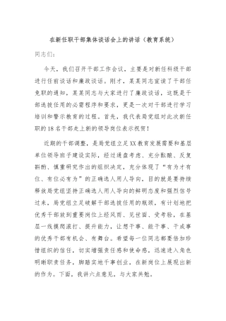 在新任职干部集体谈话会上的讲话（教育系统）