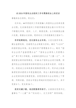 在2024年国有企业组织工作专题推进会上的发言