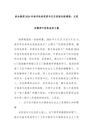 参加集团2024年地市机构党委书记示范培训班感悟：从延安精神中汲取奋进力量