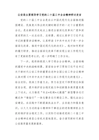 公安局主要领导学习党的二十届三中全会精神研讨发言