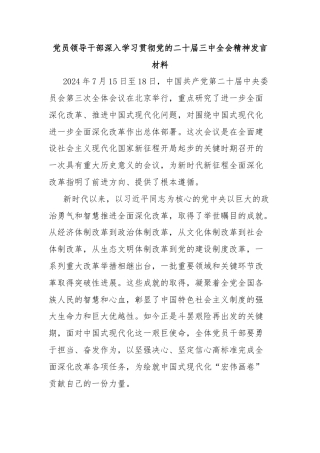 党员领导干部深入学习贯彻党的二十届三中全会精神发言材料