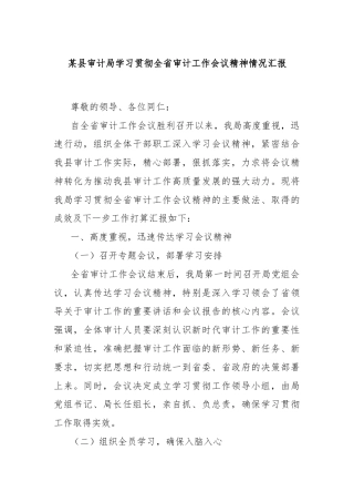 某县审计局学习贯彻全省审计工作会议精神情况汇报