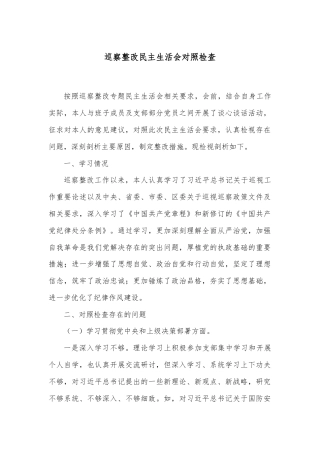 巡察整改民主生活会对照检查