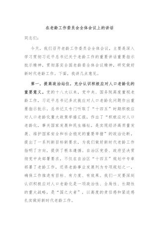 在老龄工作委员会全体会议上的讲话