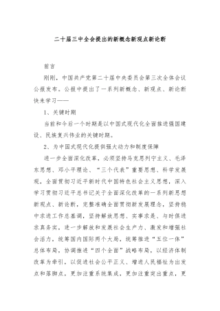 二十届三中全会提出的新概念新观点新论断