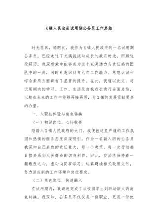 X镇人民政府试用期公务员工作总结