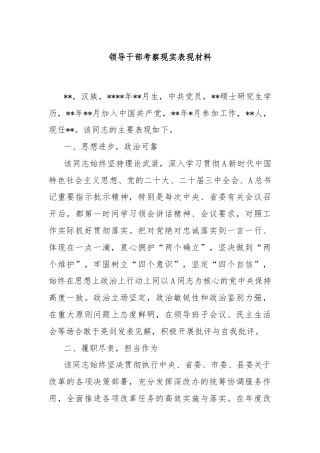 领导干部考察现实表现材料