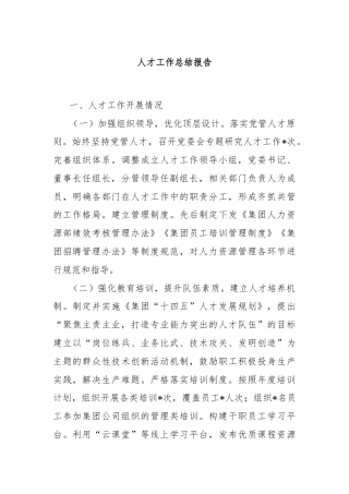 人才工作总结报告