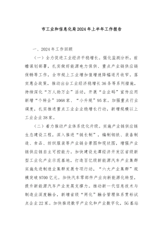 市工业和信息化局2024年上半年工作报告