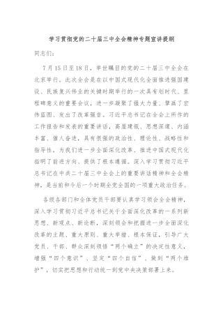 学习贯彻党的二十届三中全会精神专题宣讲提纲