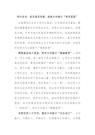 研讨发言：抓实基层党建，绘就乡村振兴“美好蓝图”