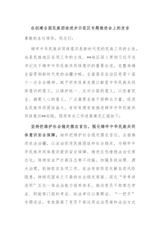 在创建全国民族团结进步示范区专题推进会上的发言