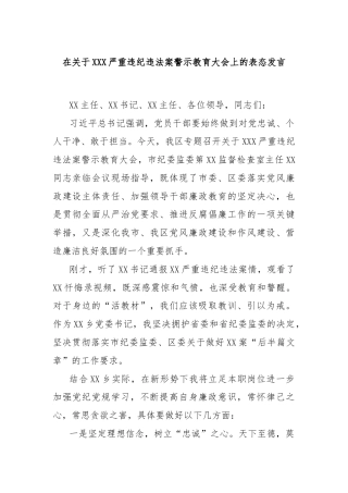 在关于XXX严重违纪违法案警示教育大会上的表态发言
